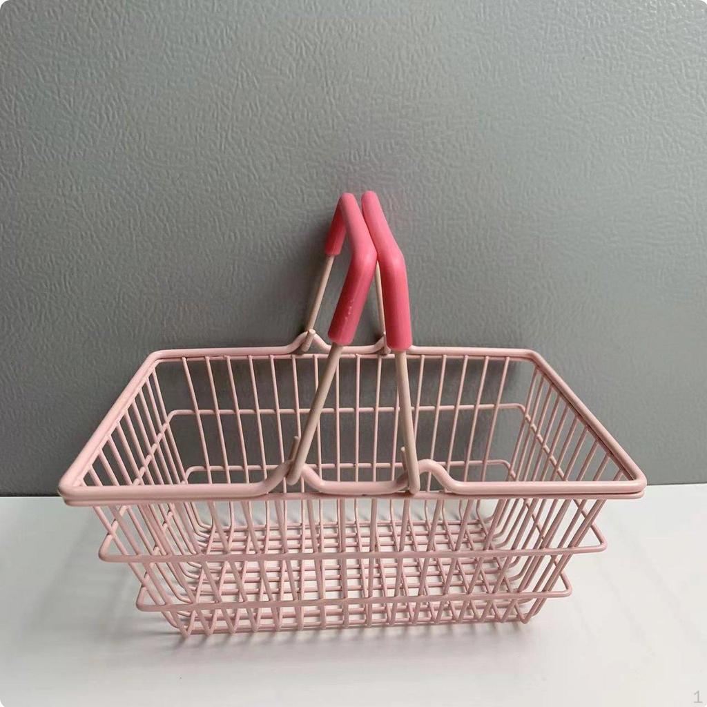 Mini Cesta de Compras Diseño Lindo Miniatura de Productos de Frutas y Verduras Portátil de Malla de Alambre Organizador de Escritorio para