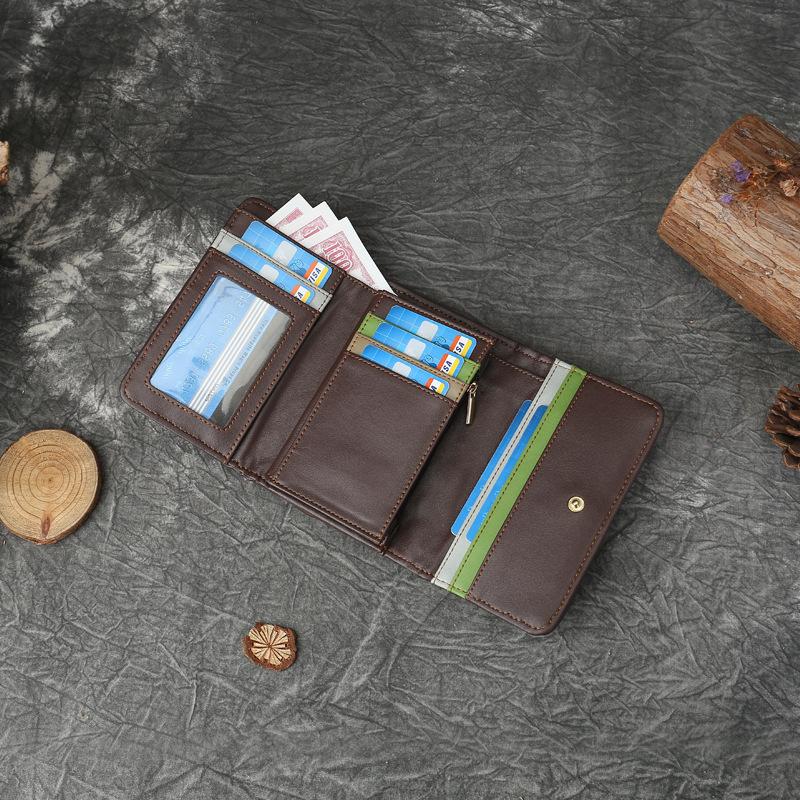 Peněženka z pravé kůže s duhovým pletením, velkokapacitní taška, více přihrádek, skládací peněženka s přezkou