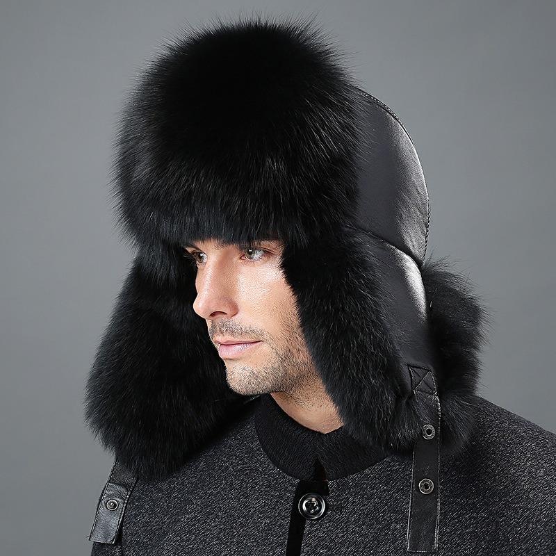Fox Hair Hat, Male Raccoon Hair, Warm Ear Protection, Winter Cotton Hat, Cold-proof Fur Hat for the Elderly