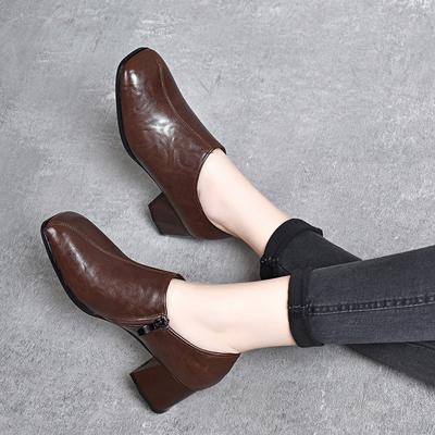 Квадратний носок, глибокий виріз, одинарні туфлі, жіночі, весна, нові, прості, темпераментні, на щиколотці, на товстому підборі, високі підбори