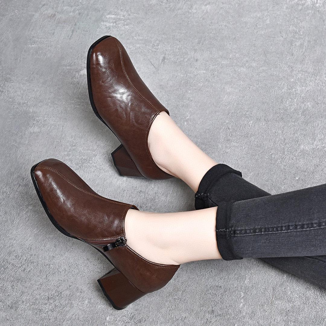 

Туфли одинарные с квадратным носком и глубоким вырезом, женские, весенние, новые, простые, темпераментные, на щиколотке, на толстом каблуке, на высоком каблуке, с боковой молнией 40 коричневый