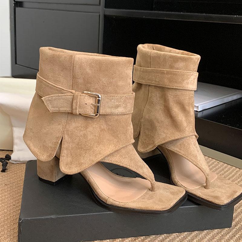 Mode Mode Zehenfrei Damenabsatz Sandalen Stiefel Weiblich Slipper Schuhe Flock Damen Absatzsandalen Stiefeletten Schuhe Flip-Flops