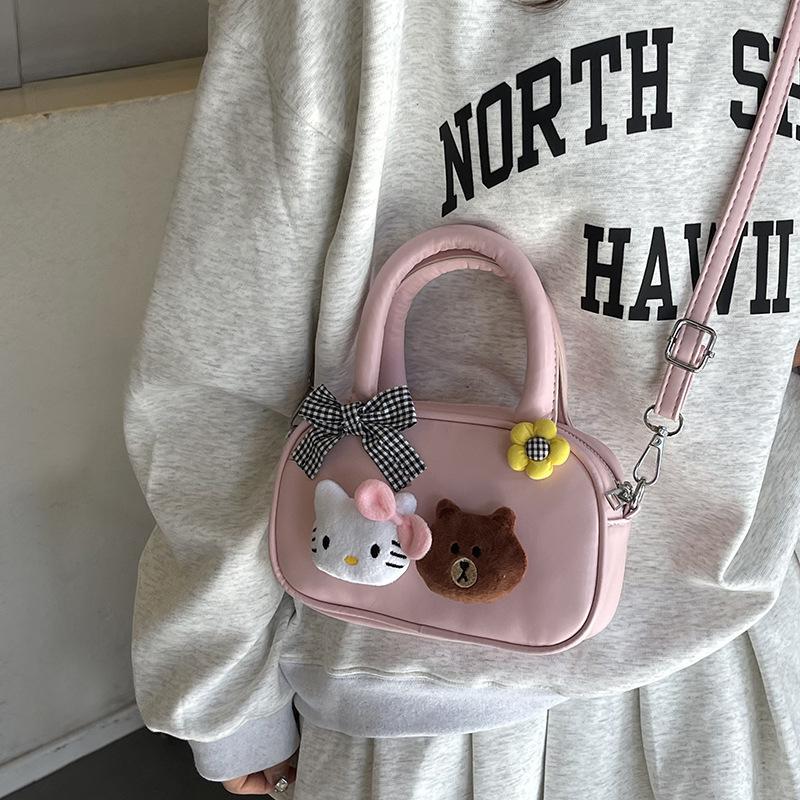 Koreanische Version niedliche Cartoon-Puppe Handtasche Damen Tasche 2025 Mode vielseitig Hand kleine quadratische Tasche einfache Schulter Umhängetasche