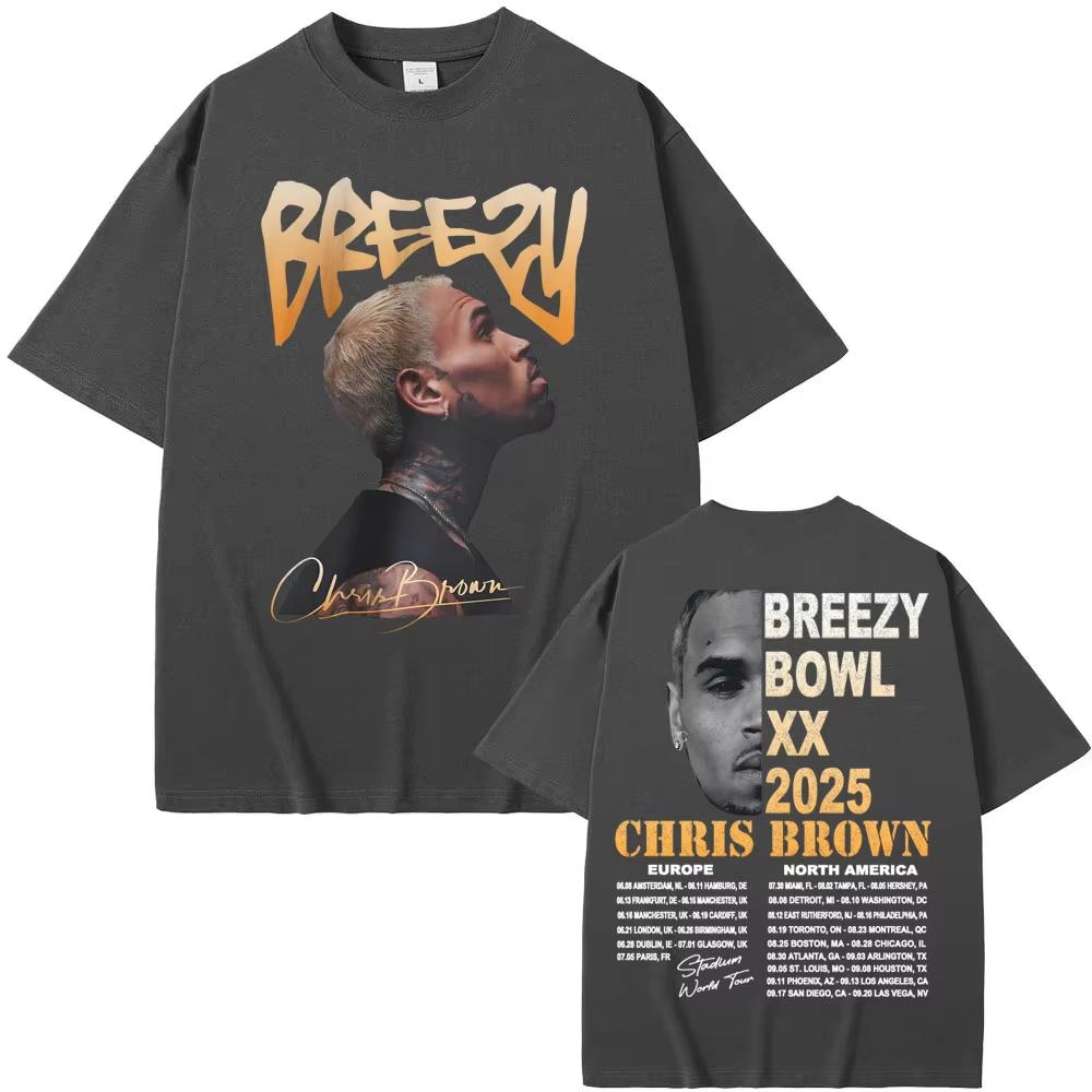 Chris Brown Tour Breezy Bowl XX 2026 Album Tshirts Men Women Vintage Gothic High Street Tshirt Comfort Loose Oversized T Shirt