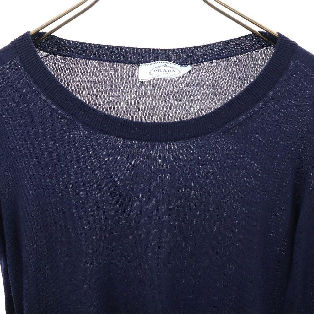 PRADA wool Long sleeve sweater 38 Navy system Knit Thin Women Used