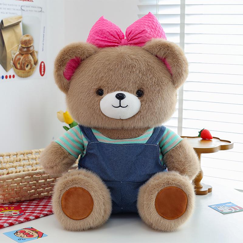 Pink Bow Fifi Bear Plush Doll - Cute Cartoon Animal Toy for Birthdays and Hugs