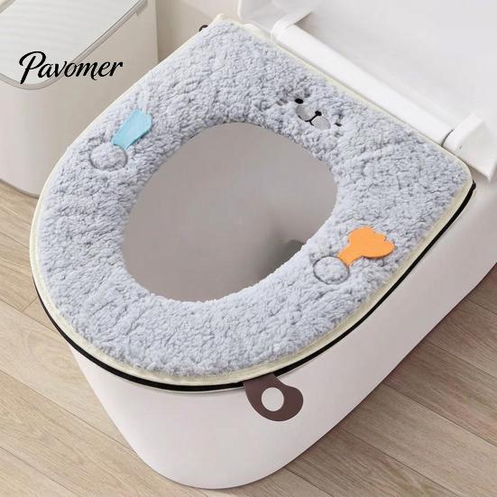 Non-slip Bathroom Decor Soft Plush Toilet Seat Cover, Thick Washable Pad with Zipper And Reusable Mat Handle, Warm Skin-Friendly Cushion for O-Shaped