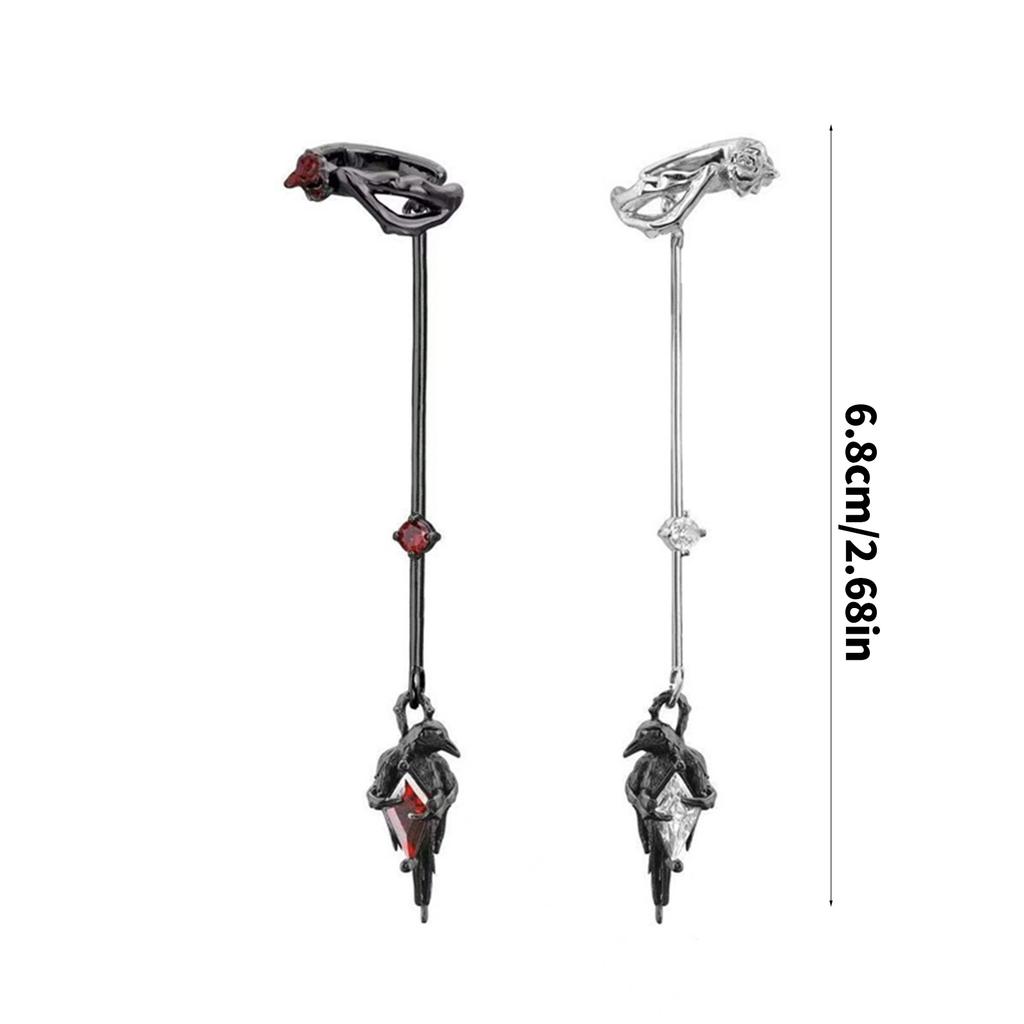Gothic Ravens Inspired No Piercing Ear Cuff For Men And Women Earhook Pendant With Rose Details Alloy Dark Jewelry