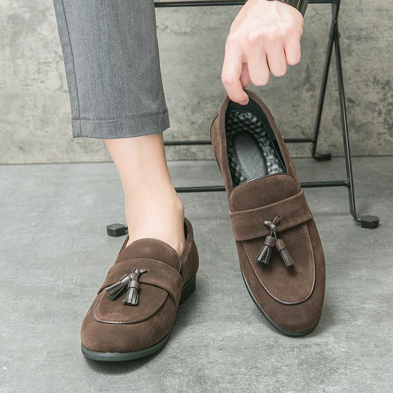 One-pedal lazy shoes fringed loafers British leather shoes men's hairstylist men's shoes casual suede leather beanie shoes men