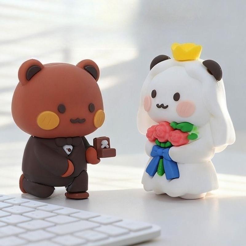 Bubu and Dudu Panda Bear Figure Doll Wedding Figurine Kawaii Action Toy Collection Ornaments for Fans Girls Children Gift