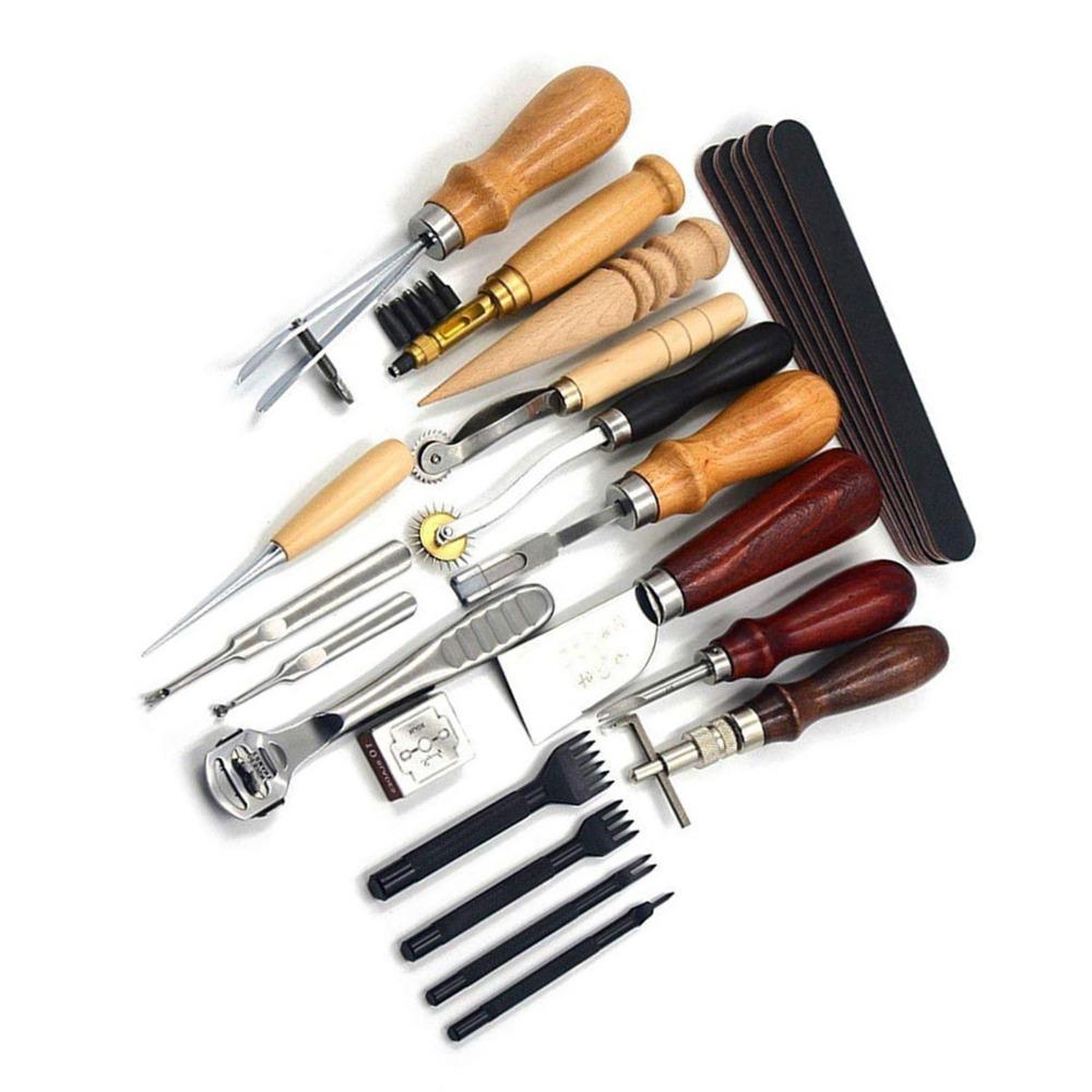 23 pièces Stylet Alène Outils de Perforation pour Artisanat du Cuir Dé à Coudre Inclus Outils de Sculpture Couture Outils de Couture du Cuir Fil Ciré
