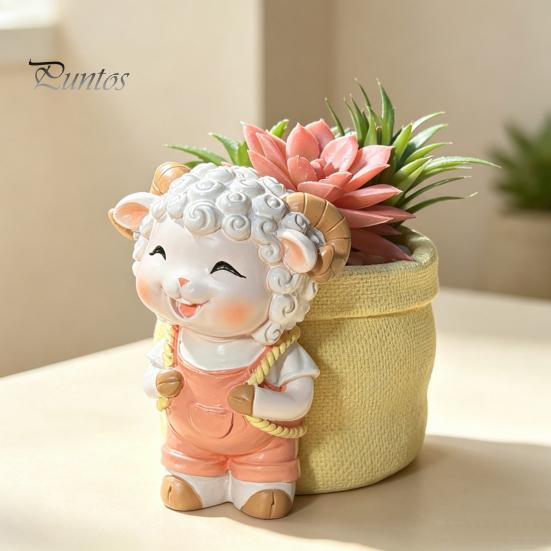 Cute Animal Succulents Holder Lamb Planter, Cartoon Sheep Carring Bag Plant Pot, Indoor Pot for Desk Small Resin Flower Succulents, Houseplants,