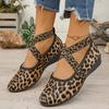 Women's Wedge Single Fashion Round Toe Shallow Mouth Leopard Print Cross Strap Soft Sole Non-Slip Low Top Shoes