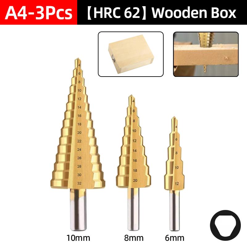 HSS Titanium Step Drill Bit Set For Metal Wood Punch Hole Cutter Conical Stage Stepped Drills Power Tools 3-12 4-12 4-20 4-32mm