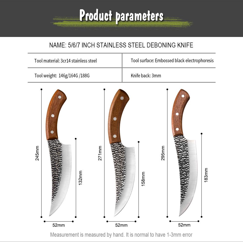 Cuchillo de deshuesado de cocina de acero inoxidable de 5 pulgadas, 6 pulgadas y 7 pulgadas, cuchillo para cortar, cuchillo de carnicero