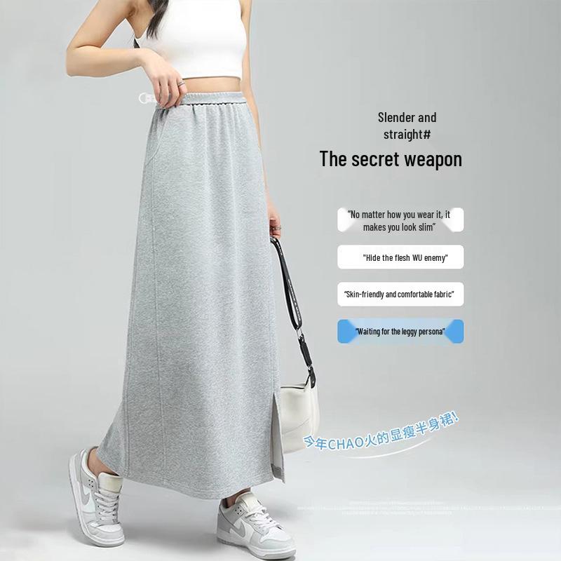 

Chic A-line Bodycon Midi Skirt with Split for Pregnancy - 2026 Spring/Autumn Style 3XL светло-серый