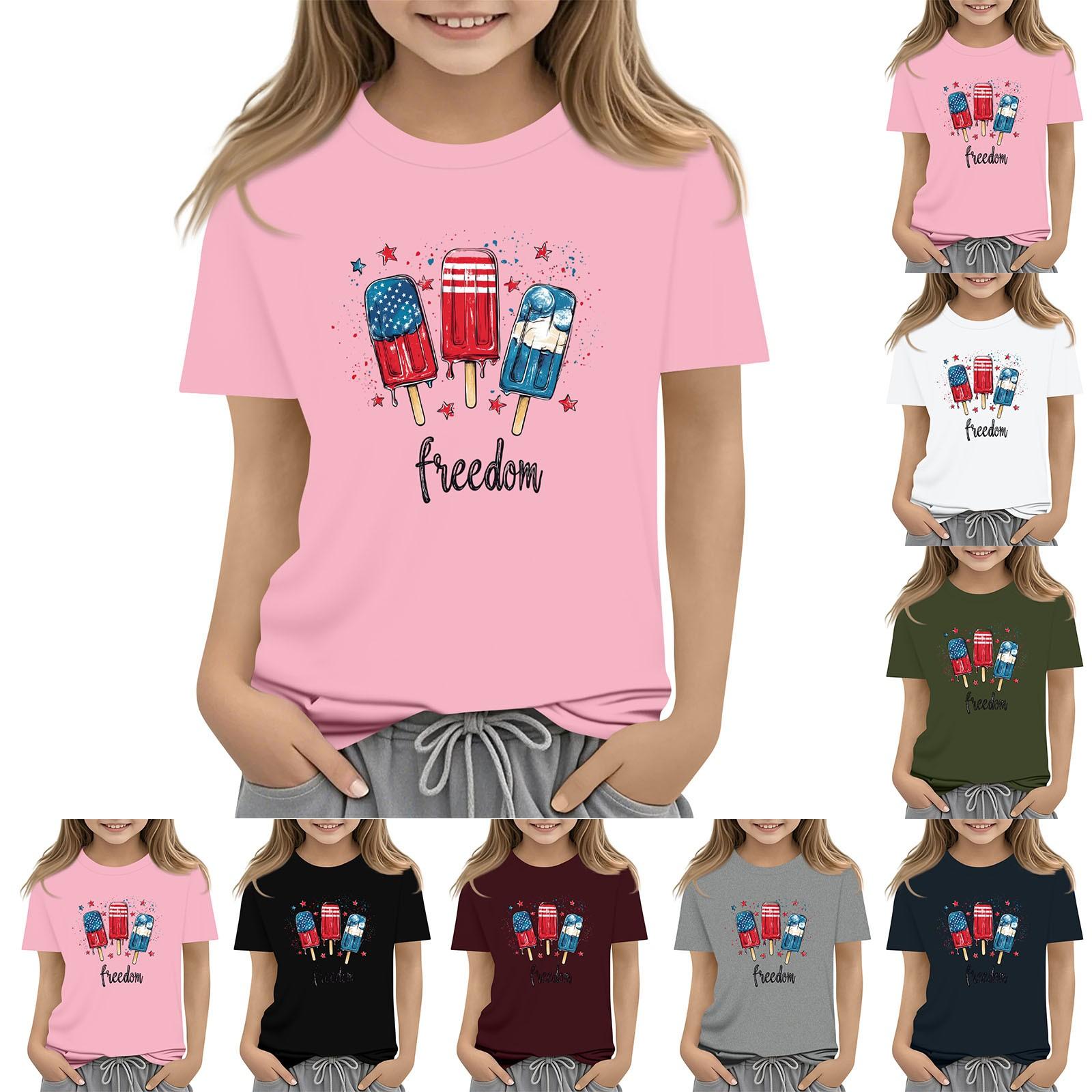 

Children s Round-Neck Independence Day Short-Sleeved Casual T-shirt Top 120 білий