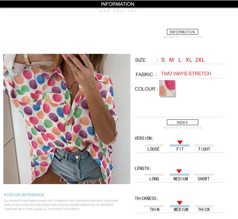 Autumn new European and American loose lapel women's shirt fashionable commuter print long-sleeved shirt women