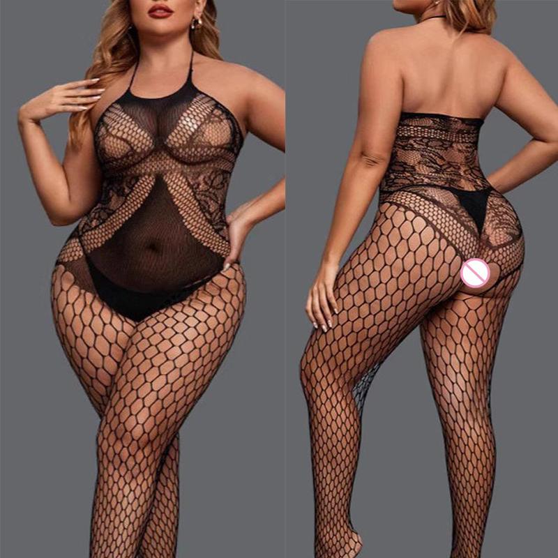 Bodysuit Suspender Hollow Out Plus Size Women's Clothing Open Cut Thin Style Perspective Sexy Shoppings  Sexy Clothes Woman