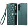 For Samsung Galaxy A16 4G/5G/A26 5G Case Multi Card Slots Zipper Rhombus Leather Phone Cover with Wrist Strap