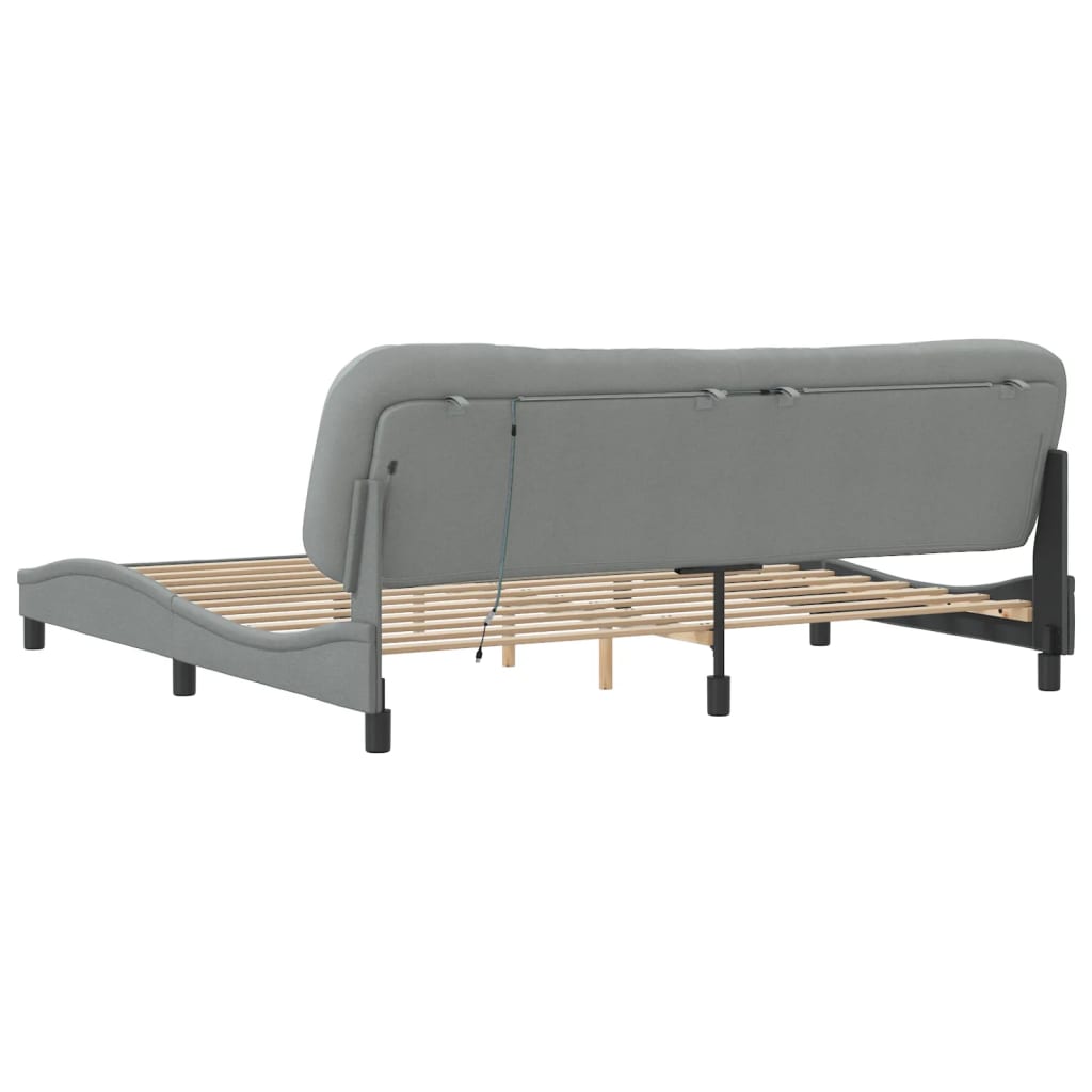 LED Bed Frame without Mattress  Hvar  Light Grey 200x200 cm Fabric