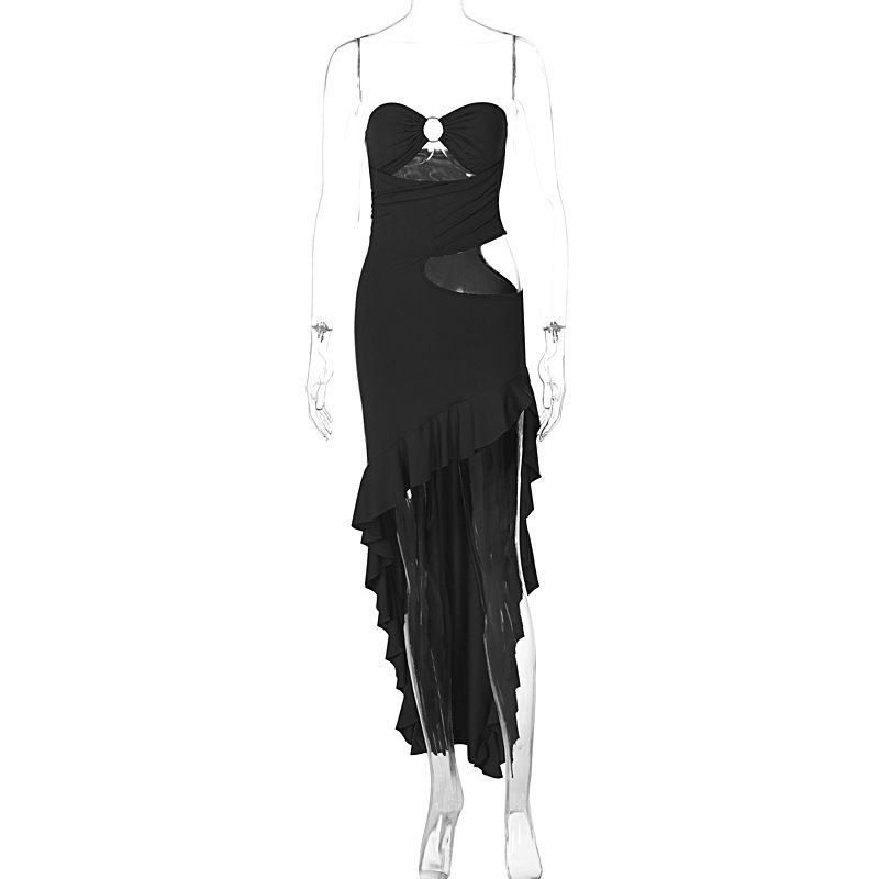 Fashion Style Women's Clothing 2024 Summer New Sexy Tube Top Irregular Slit Dress Export Women
