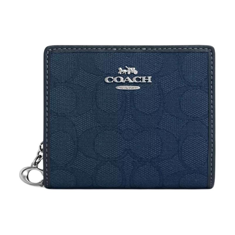 COACH wallet Snap 11 Presbyopia all over printed logo Logo snap closure signature jacquard cowhide fabric regular women s silver Silver and dark denim серебряный