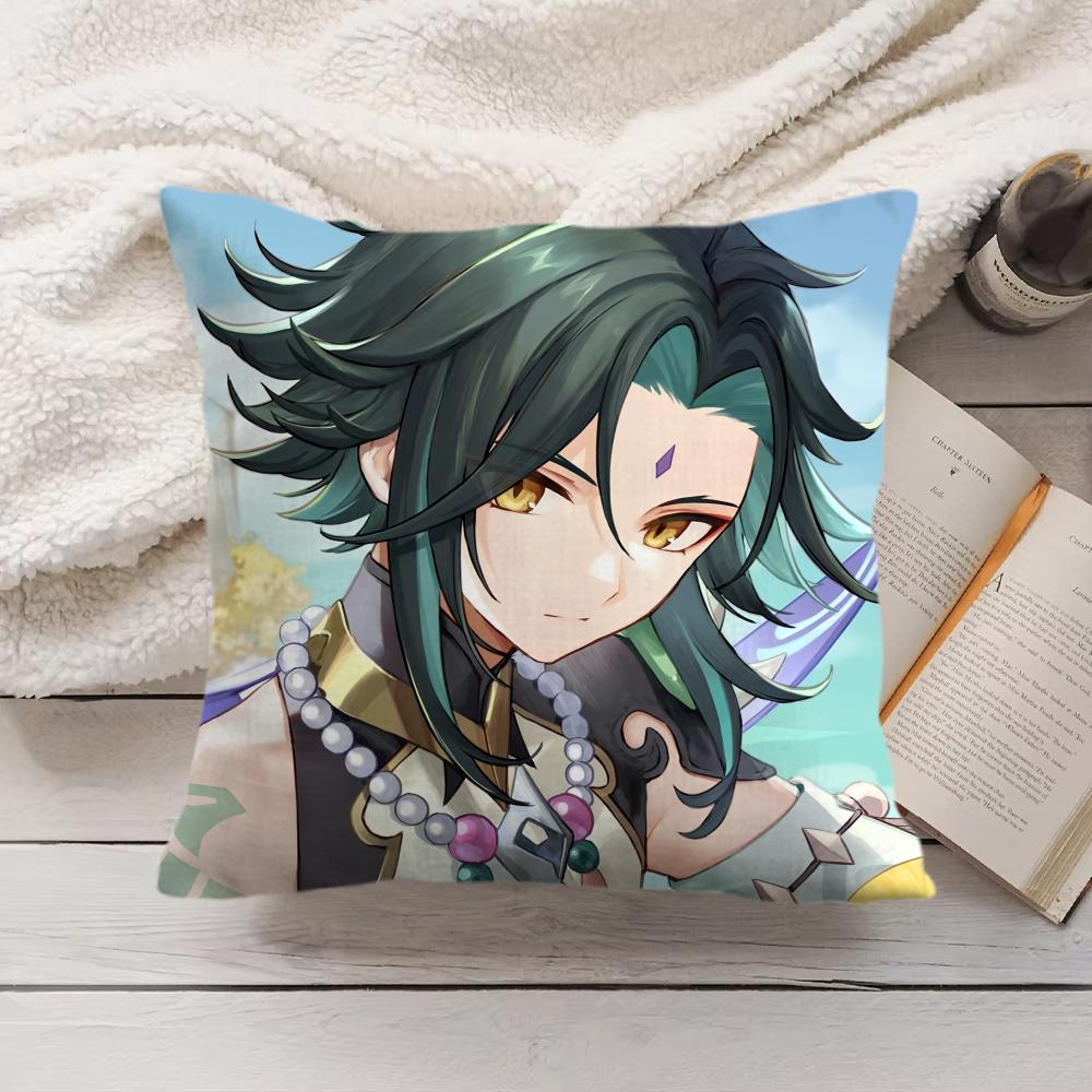 Xiao Genshin Impact Cute Cushion Cover Silky Short Plush Invisible Zipper Dustproof Sofa Pillow Case For Home Decor