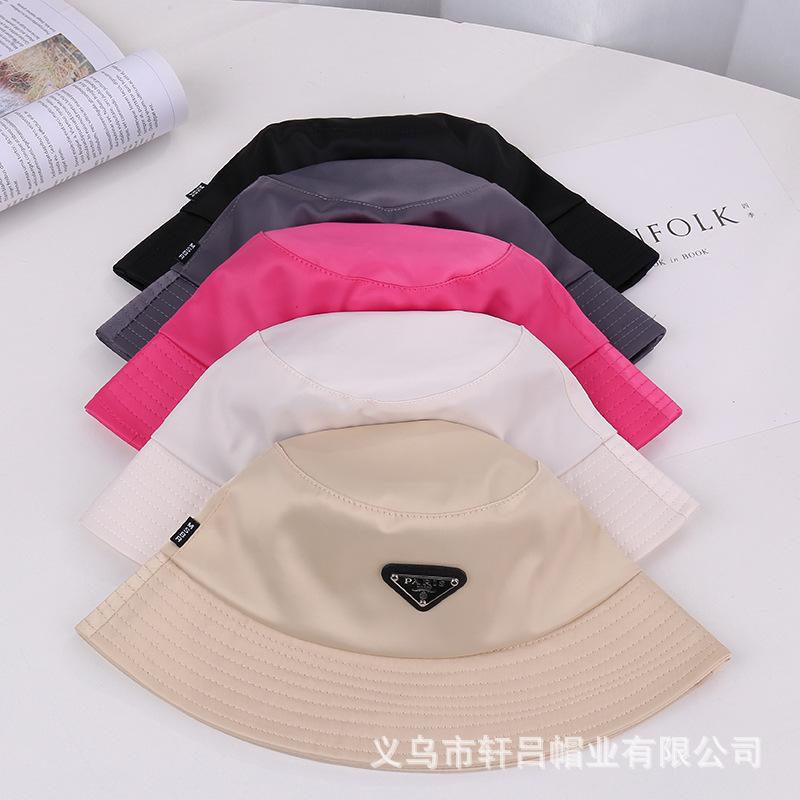 Smooth Satin Bucket Hat Women's New Casual Fashion Triangle Labeling Sunshade Basin Hat Sunscreen Bucket Hat