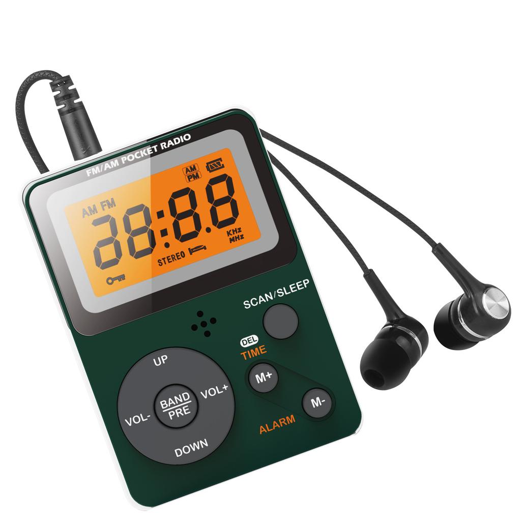 Pocket AM FM Radio Portable Reception Battery Powered Digital Tuning Radio with Stereo Earphone Large LCD Screen
