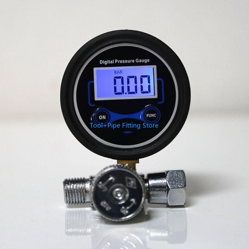 F92B Profesjonalny 1/4" Cyfrowy Kompresor Powietrza Wyświetlacz LCD Regulator Ciśnienia 200PSI Manometr Narzędzie Sterujące Szybkozłącze