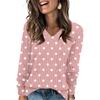 Women's Fashionable Oversized V-Neck T-Shirt With Polka Dot Print Long-Sleeved Pullover Top