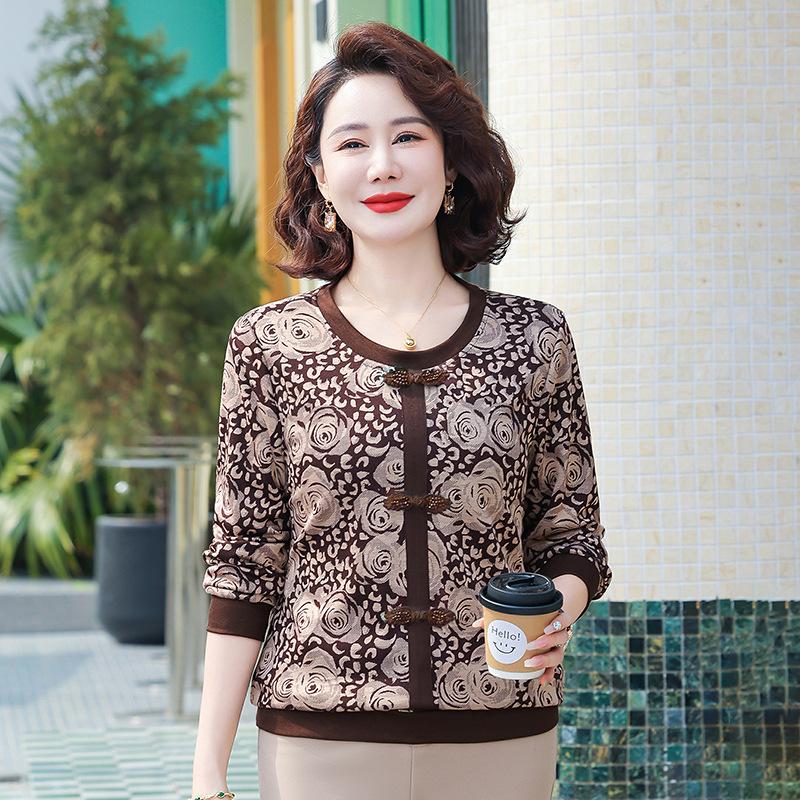 2025 Autumn Fashionable Long-Sleeve Casual T-Shirt for Middle-Aged & Elderly Women