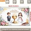 2D First Communion Backdrop, Boy and Girl Chalice & Bible Photo Booth Background Banner
