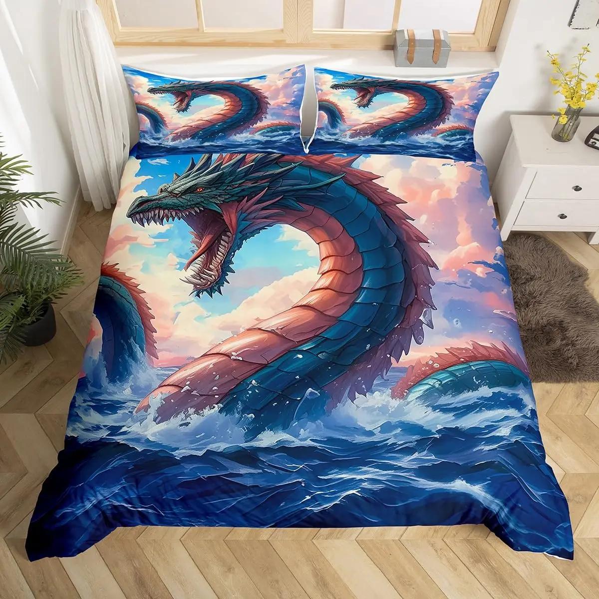 

Comforter 3D Dragon Snow Mountain Bedding Setflying Dragon Comforter For Boys Girls Room Decorblue White Comforter (quilt)-EU Single(135*200cm)3pcs