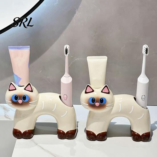 Portaspazzolino Gatto Carino Porta, Forma con Foro di Drenaggio, Porta Resistente alla Muffa Doppia Foro Organizzatore in Ceramica per Accessorio Bagno Resistente alla Muffa