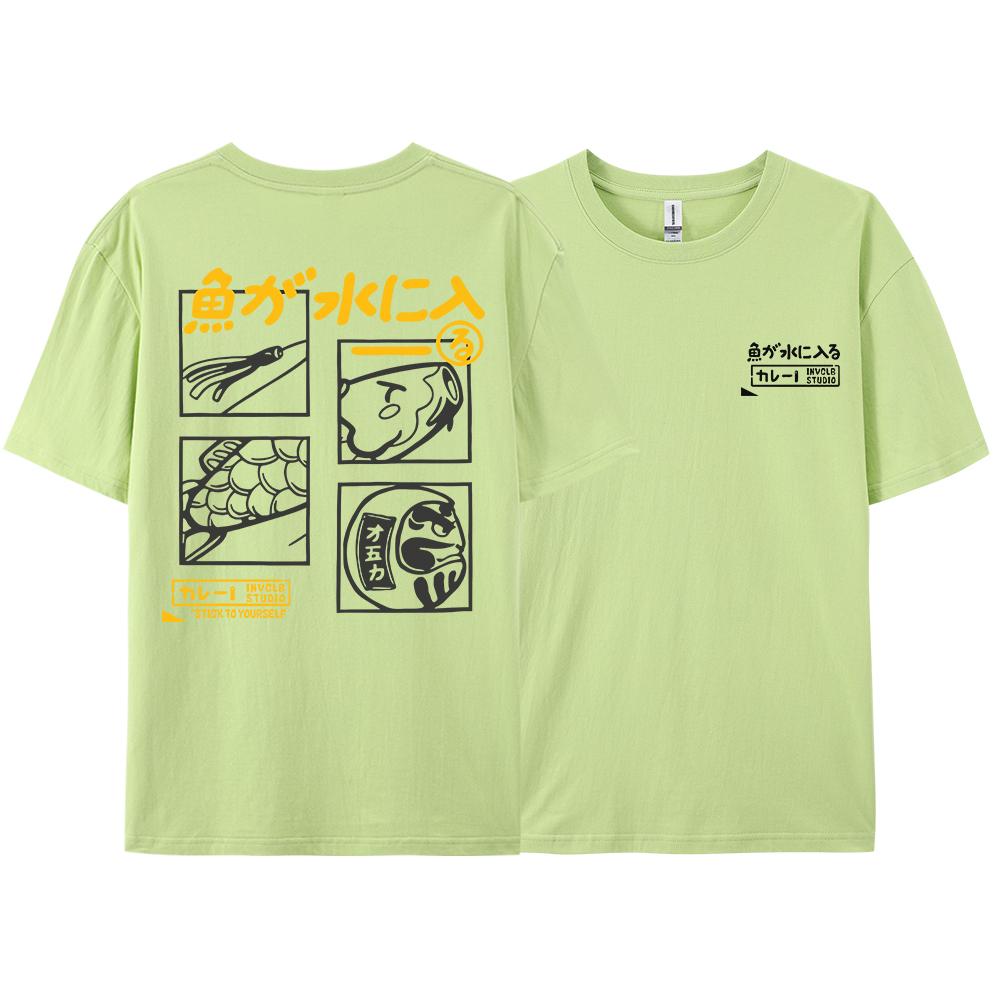 Japansk Retro Mode Fisk T-shirt Herr Dam Kortärmad Oversized Lös Bf Stil Par Student Halvärmad Rolig Topp T-shirts