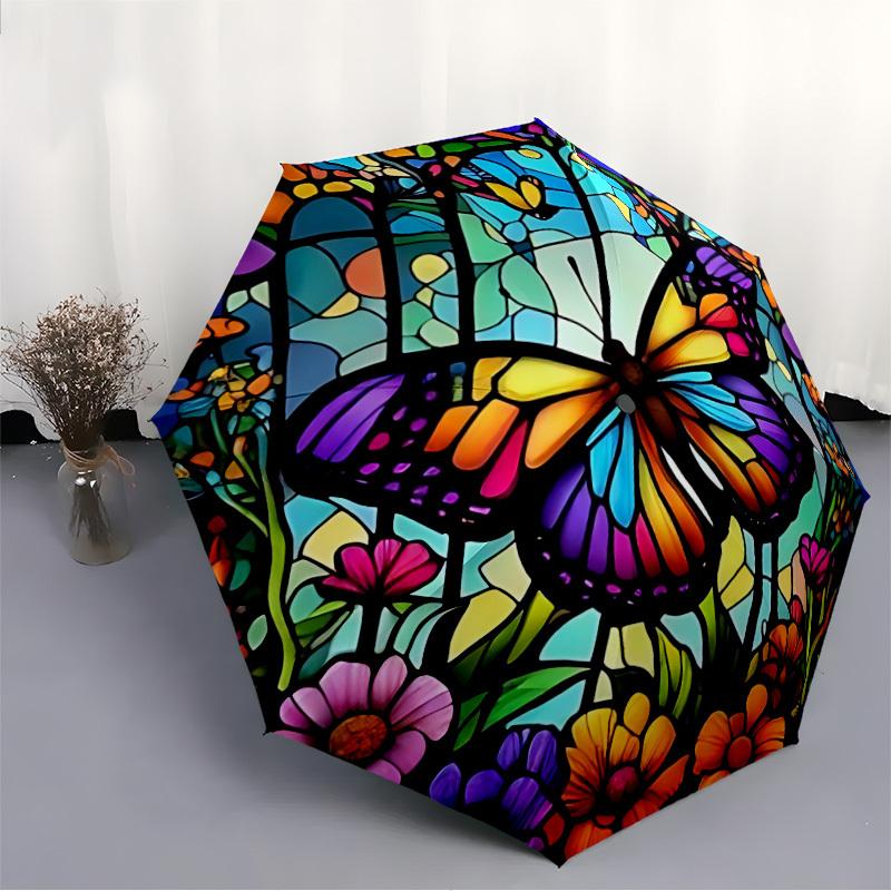 1pc Butterfly Garden Automatic Open/Close Umbrella Compact Folding Umbrella, All-Season Portable Umbrella for Women/Men F1124249