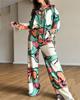 Cross-border Europe, America 2025 New Temperament Women's Clothing Large Size Printed Commuter Shirt High Waist Wide Leg Pants Spot Set
