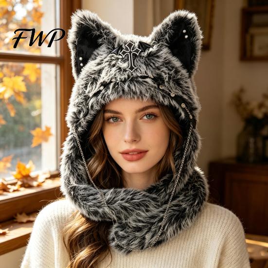 Soft Plush Animal Hat Cute Hat, Furry Cat Ear Headwear, Winter Autumn Fashion Accessory Warm Cap for Halloween Party Costume, Cosplay Accessories
