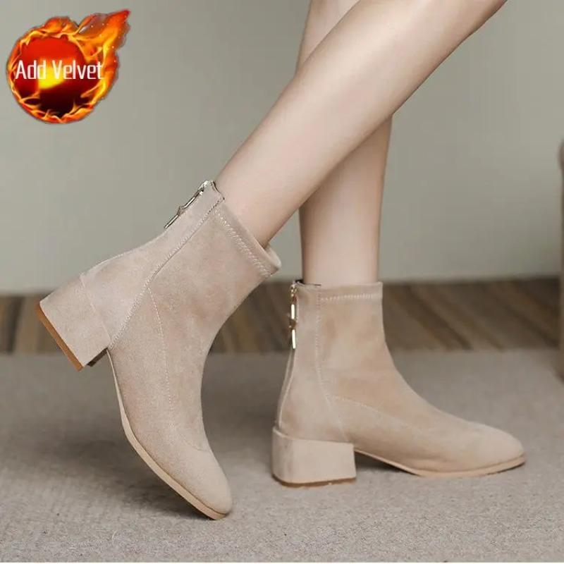 

Обувь Черные короткие туфли для женщин Замшевые ботильоны Элегантные женские ботильоны на среднем каблуке Стильные шикарные женские ботильоны 2000 года 35