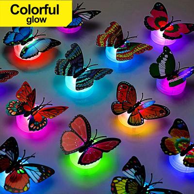 4/10 adet 3D Kelebek Çift Taraflı Yapışkan Duvar Sticker Ev Odası LED Işık Parlayan Etiket Buzdolabı Süslemeleri