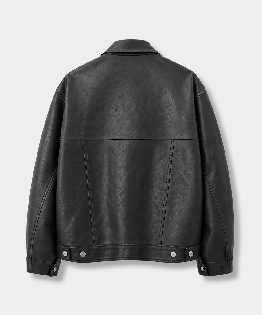 DIMITRI BLACK Faux Leather Riders Trucker Jacket_2 Color