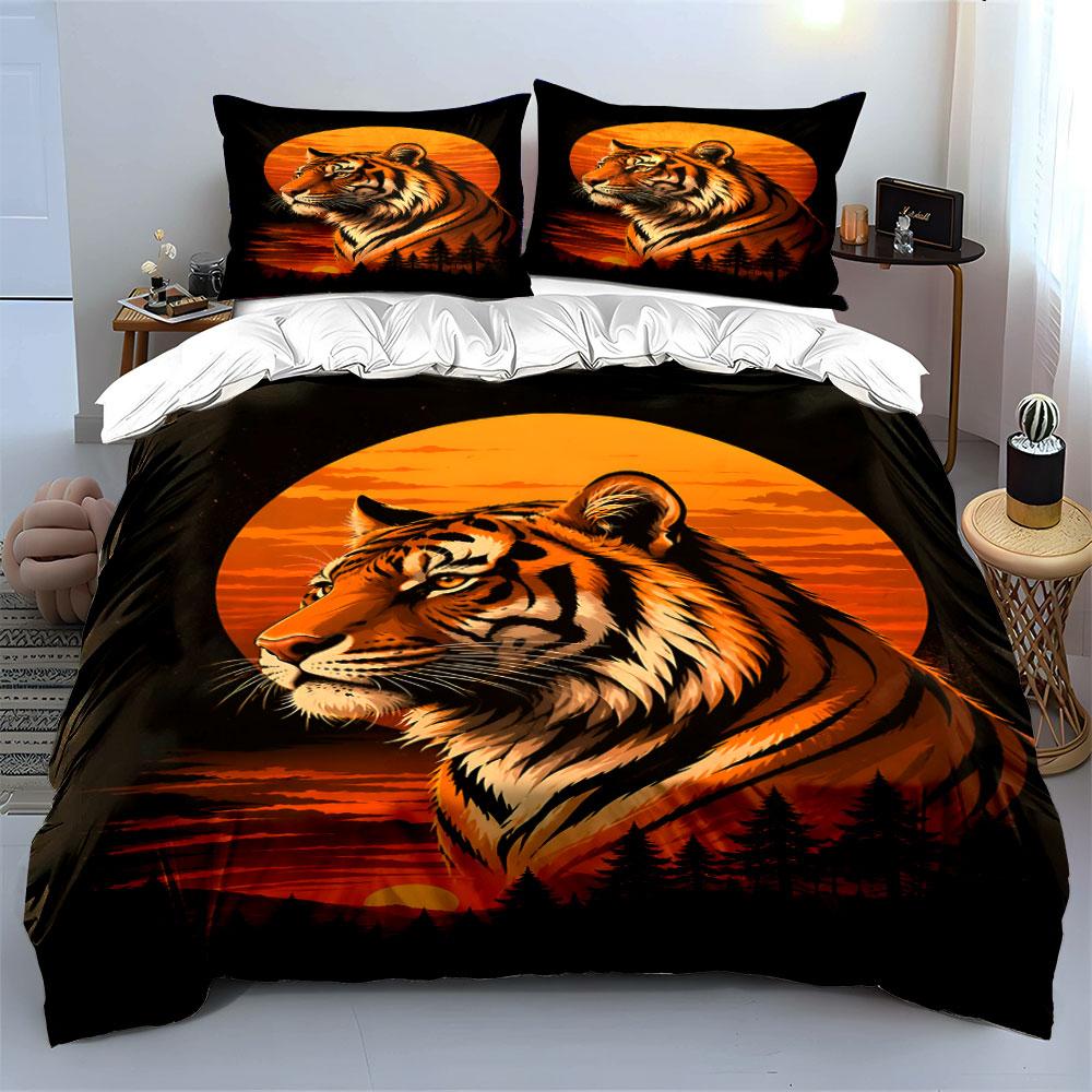 Tiger, sunset, and trees. Bedding sets Duvet cover sets Duvet covers Pillowcases(1*Duvet Cover 2*Pillowcases without duvet insert)