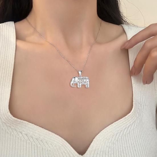 Lucky Elephant Pendant Necklace Hollow Necklace Alloy Animal Elephant Charm Amulet Necklace Friendship Gift for Women