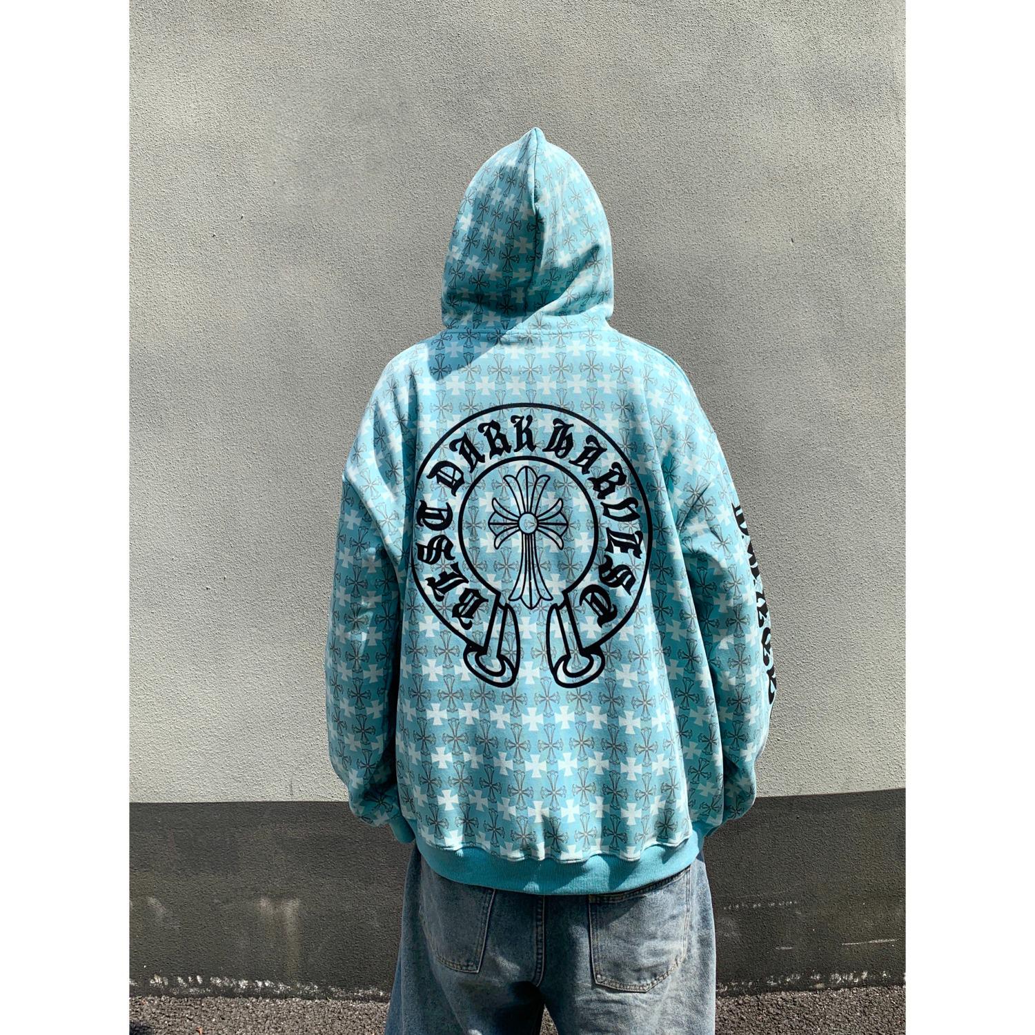 

Унісекс Ретро Худі на блискавці з повним принтом Хрест - Модний Повсякденний Одяг M