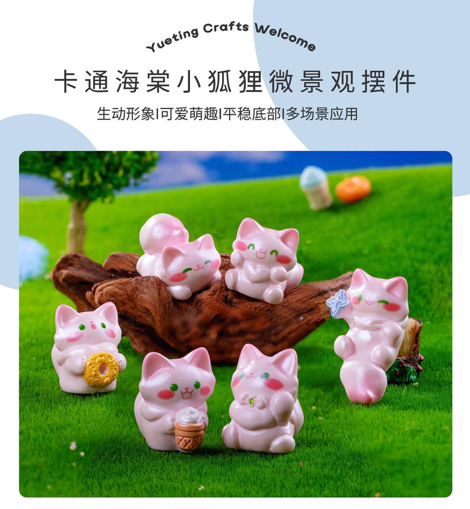 6Pcs Creative Cute pink Fox Animal Ornament Cartoon Mini Room Ornament diy Accessories Kawaii Desktop Resin Ornament Gifts