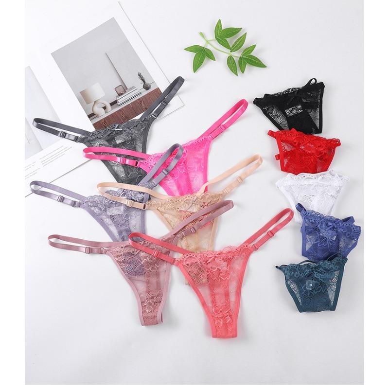 Random 5 Pack Women Lace Thong Panties Set,Adjustable Waistband Design,Plain Pattern,Multiple Colors Available,Comfortable Underwear,Sexy String
