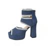 Fashion 2025 Summer New Women's Cover Heel Sandals with Platform Back Zip Ankle Wrap Denim Fashion Dress Party Plus Size Shoes for Women
