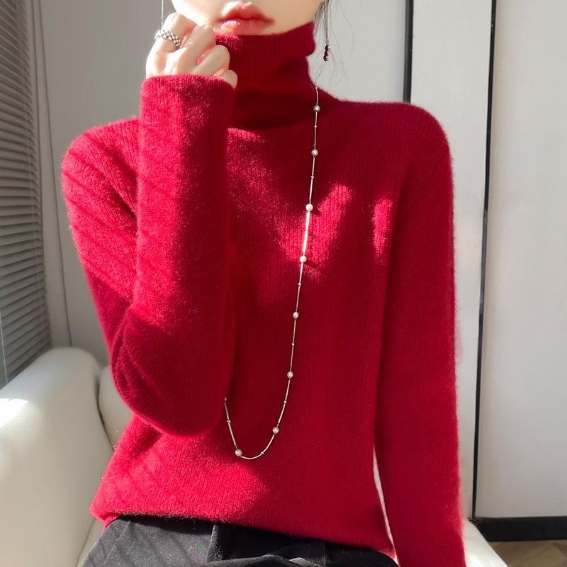 INDFS Women's Fashion Casual Fall Winter Solid Color Print Long Sleeve High Neck Sweaters